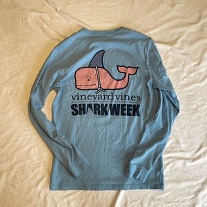 Vineyard Vines Shark Week Collection Long Sleeve Light Blue Shirt